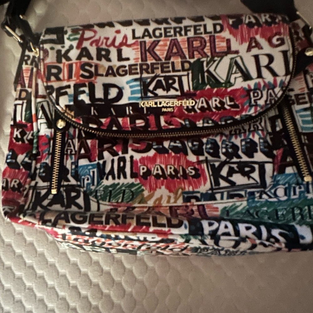 Karl Lagerfeld Black and Red Graffiti Print Bag